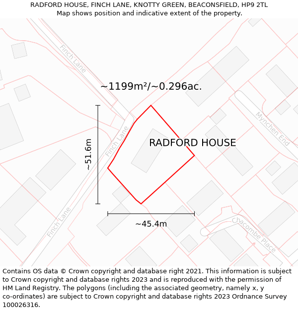 RADFORD HOUSE, FINCH LANE, KNOTTY GREEN, BEACONSFIELD, HP9 2TL: Plot and title map