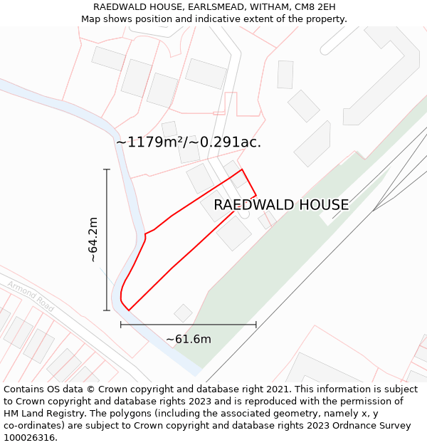 RAEDWALD HOUSE, EARLSMEAD, WITHAM, CM8 2EH: Plot and title map