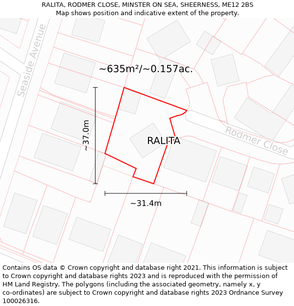 RALITA, RODMER CLOSE, MINSTER ON SEA, SHEERNESS, ME12 2BS: Plot and title map