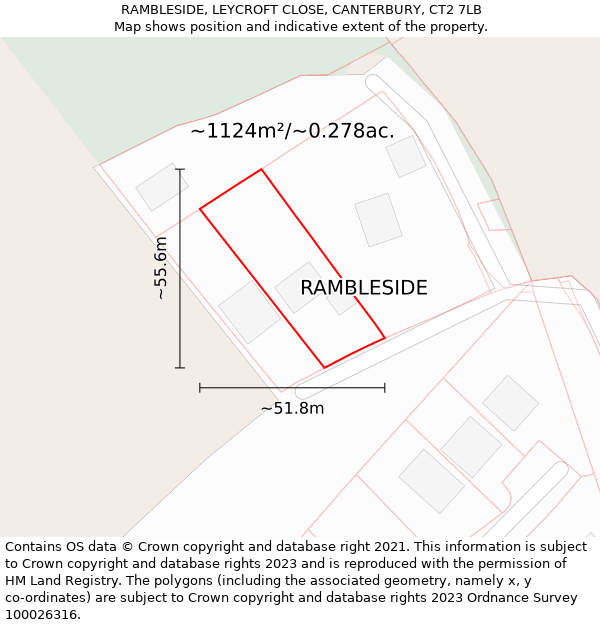 RAMBLESIDE, LEYCROFT CLOSE, CANTERBURY, CT2 7LB: Plot and title map