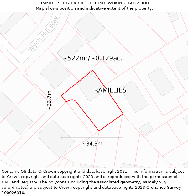 RAMILLIES, BLACKBRIDGE ROAD, WOKING, GU22 0DH: Plot and title map