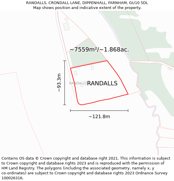 RANDALLS, CRONDALL LANE, DIPPENHALL, FARNHAM, GU10 5DL: Plot and title map