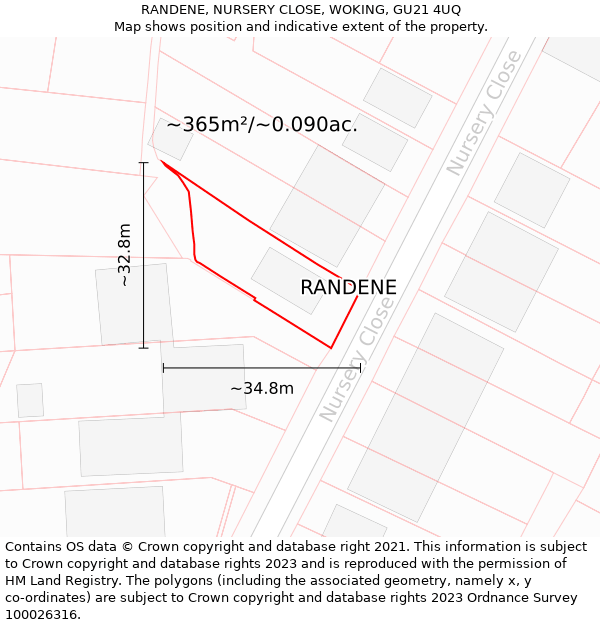 RANDENE, NURSERY CLOSE, WOKING, GU21 4UQ: Plot and title map