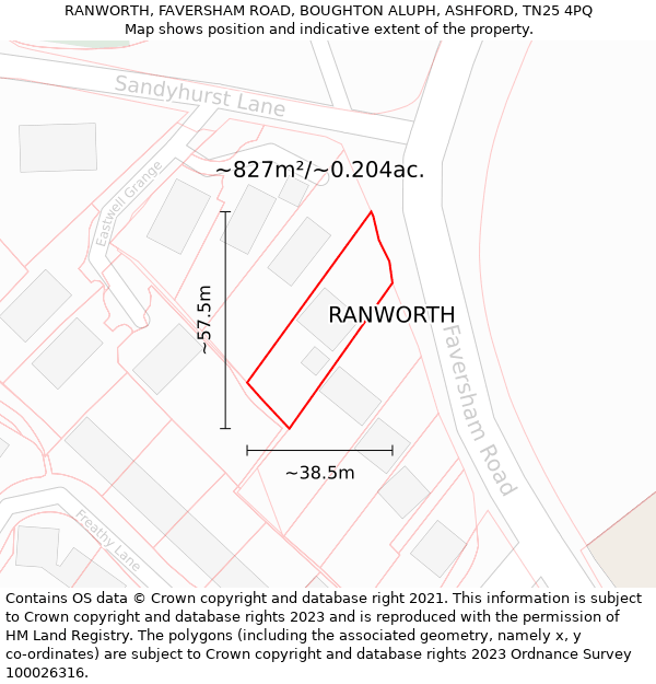 RANWORTH, FAVERSHAM ROAD, BOUGHTON ALUPH, ASHFORD, TN25 4PQ: Plot and title map