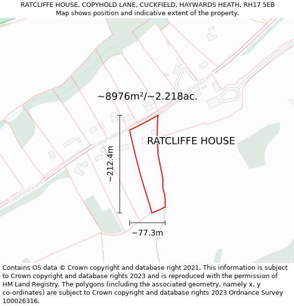 RATCLIFFE HOUSE, COPYHOLD LANE, CUCKFIELD, HAYWARDS HEATH, RH17 5EB: Plot and title map