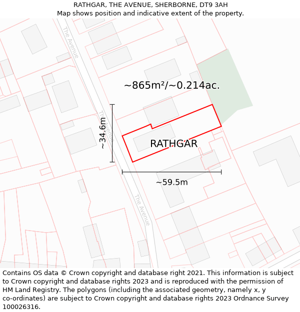 RATHGAR, THE AVENUE, SHERBORNE, DT9 3AH: Plot and title map