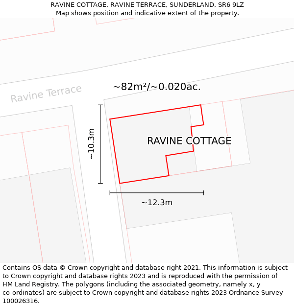 RAVINE COTTAGE, RAVINE TERRACE, SUNDERLAND, SR6 9LZ: Plot and title map