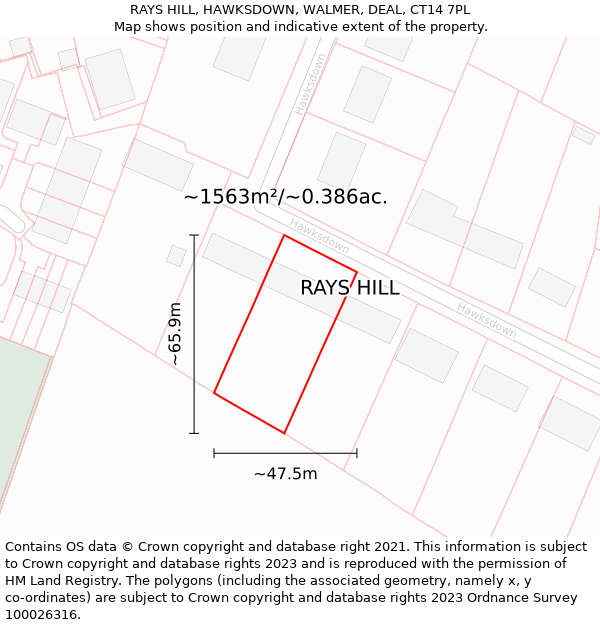 RAYS HILL, HAWKSDOWN, WALMER, DEAL, CT14 7PL: Plot and title map