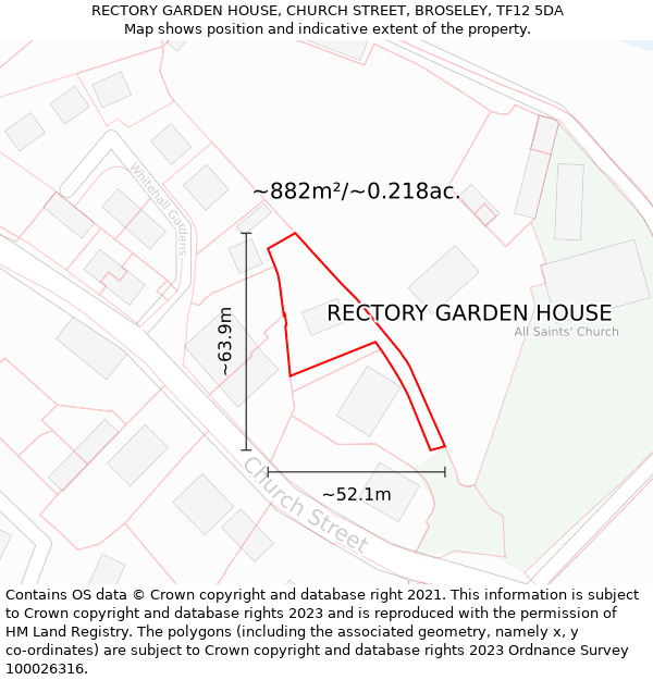 RECTORY GARDEN HOUSE, CHURCH STREET, BROSELEY, TF12 5DA: Plot and title map