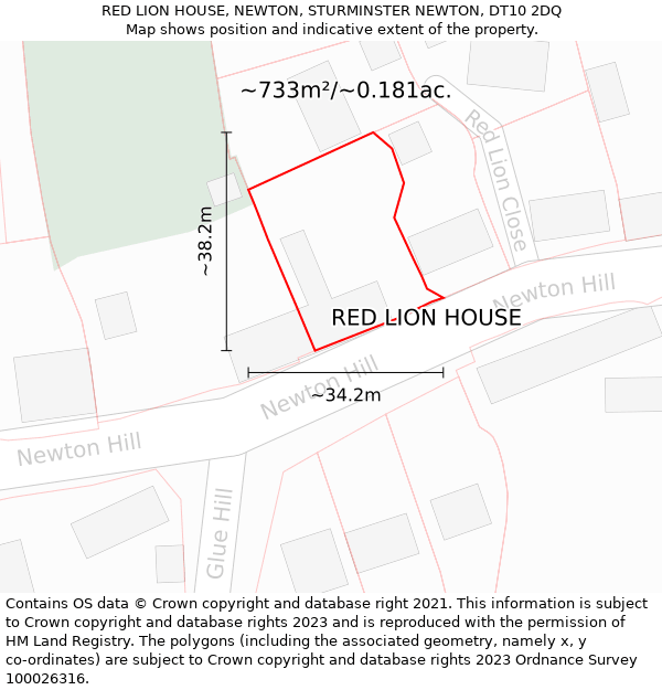 RED LION HOUSE, NEWTON, STURMINSTER NEWTON, DT10 2DQ: Plot and title map
