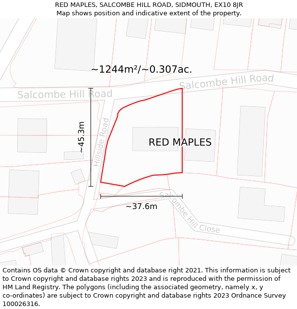 RED MAPLES, SALCOMBE HILL ROAD, SIDMOUTH, EX10 8JR: Plot and title map