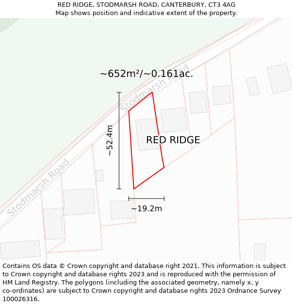 RED RIDGE, STODMARSH ROAD, CANTERBURY, CT3 4AG: Plot and title map