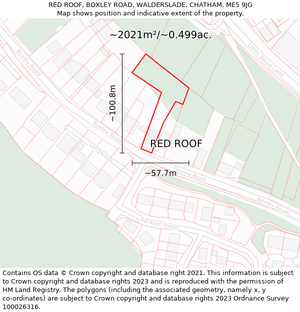 RED ROOF, BOXLEY ROAD, WALDERSLADE, CHATHAM, ME5 9JG: Plot and title map