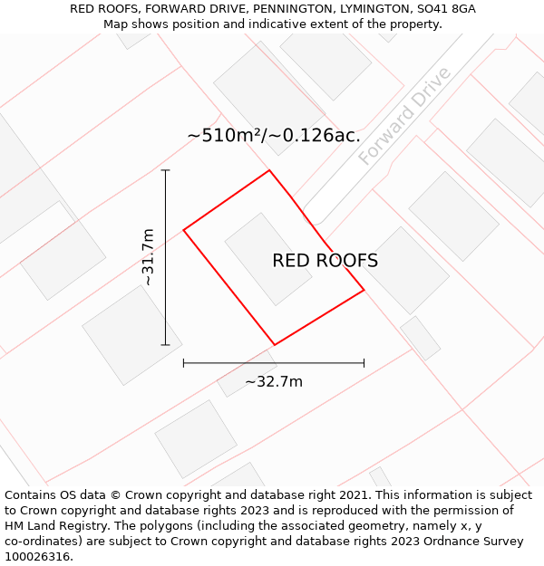 RED ROOFS, FORWARD DRIVE, PENNINGTON, LYMINGTON, SO41 8GA: Plot and title map