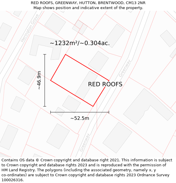 RED ROOFS, GREENWAY, HUTTON, BRENTWOOD, CM13 2NR: Plot and title map