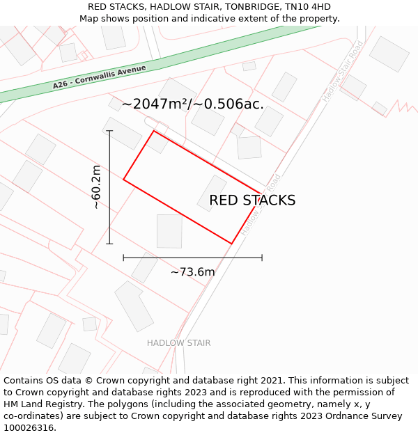RED STACKS, HADLOW STAIR, TONBRIDGE, TN10 4HD: Plot and title map