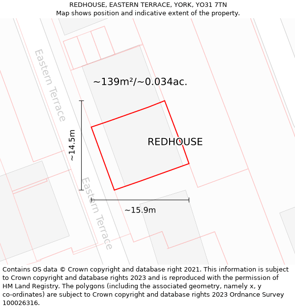 REDHOUSE, EASTERN TERRACE, YORK, YO31 7TN: Plot and title map