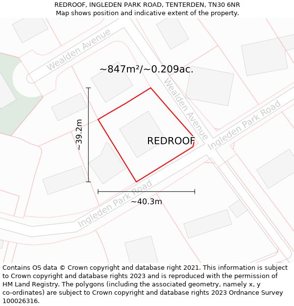 REDROOF, INGLEDEN PARK ROAD, TENTERDEN, TN30 6NR: Plot and title map