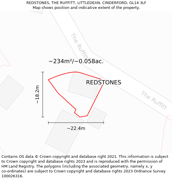 REDSTONES, THE RUFFITT, LITTLEDEAN, CINDERFORD, GL14 3LF: Plot and title map