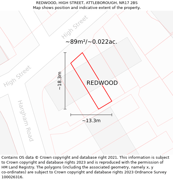 REDWOOD, HIGH STREET, ATTLEBOROUGH, NR17 2BS: Plot and title map