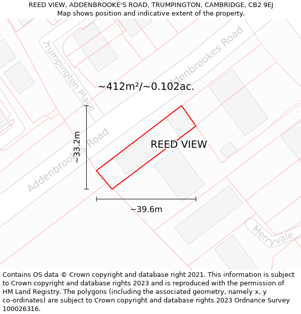 REED VIEW, ADDENBROOKE'S ROAD, TRUMPINGTON, CAMBRIDGE, CB2 9EJ: Plot and title map