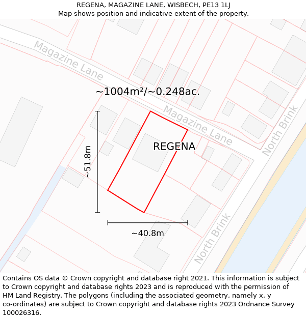 REGENA, MAGAZINE LANE, WISBECH, PE13 1LJ: Plot and title map