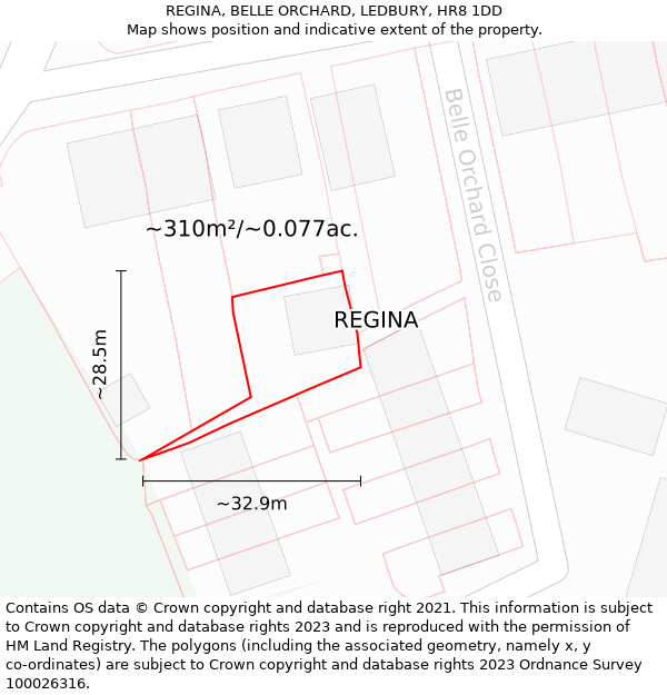 REGINA, BELLE ORCHARD, LEDBURY, HR8 1DD: Plot and title map