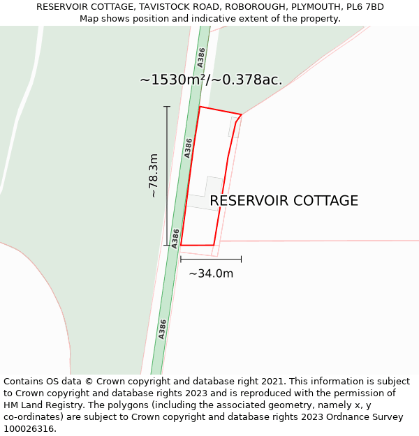 RESERVOIR COTTAGE, TAVISTOCK ROAD, ROBOROUGH, PLYMOUTH, PL6 7BD: Plot and title map