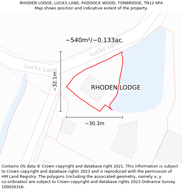 RHODEN LODGE, LUCKS LANE, PADDOCK WOOD, TONBRIDGE, TN12 6PA: Plot and title map