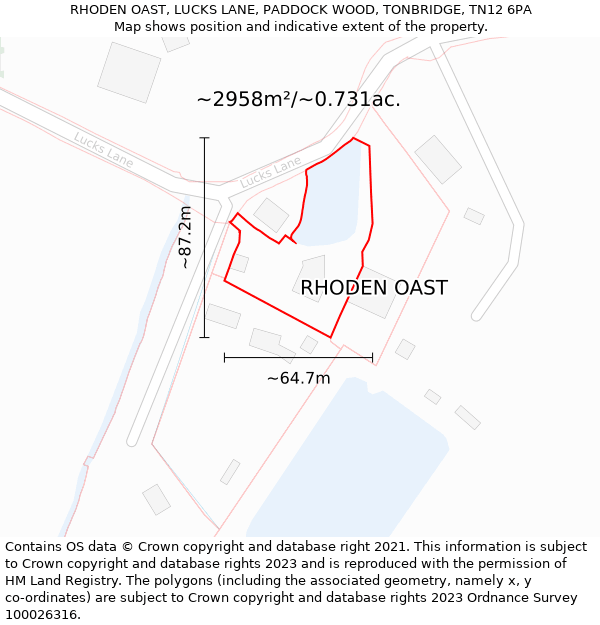 RHODEN OAST, LUCKS LANE, PADDOCK WOOD, TONBRIDGE, TN12 6PA: Plot and title map