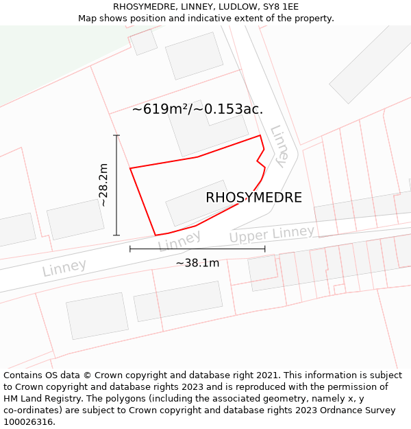 RHOSYMEDRE, LINNEY, LUDLOW, SY8 1EE: Plot and title map