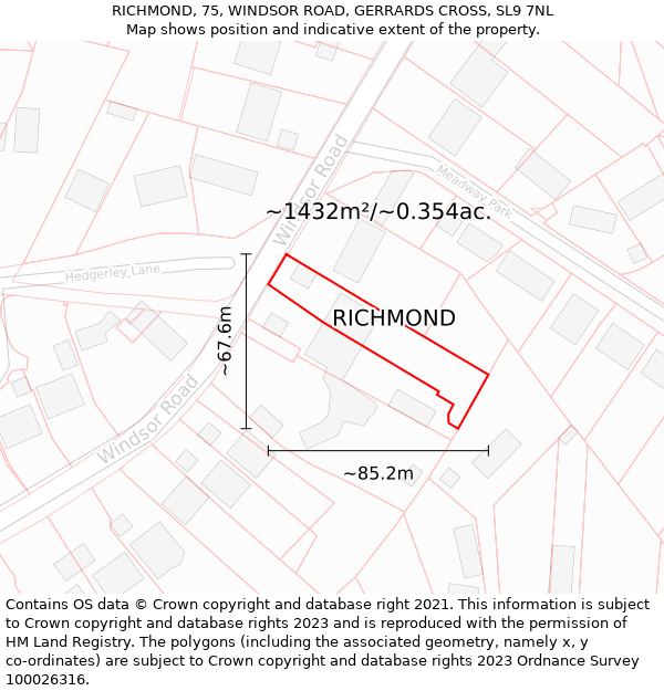 RICHMOND, 75, WINDSOR ROAD, GERRARDS CROSS, SL9 7NL: Plot and title map