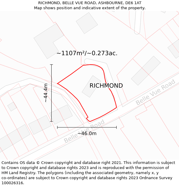 RICHMOND, BELLE VUE ROAD, ASHBOURNE, DE6 1AT: Plot and title map
