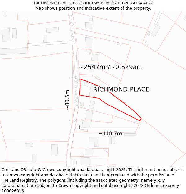 RICHMOND PLACE, OLD ODIHAM ROAD, ALTON, GU34 4BW: Plot and title map