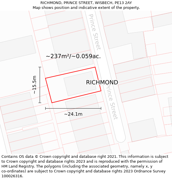 RICHMOND, PRINCE STREET, WISBECH, PE13 2AY: Plot and title map