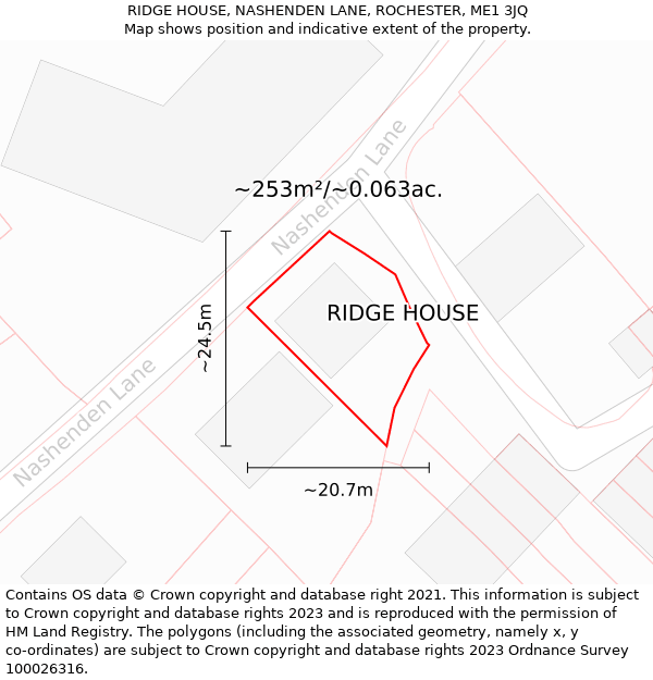 RIDGE HOUSE, NASHENDEN LANE, ROCHESTER, ME1 3JQ: Plot and title map