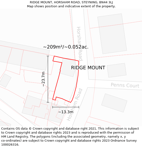 RIDGE MOUNT, HORSHAM ROAD, STEYNING, BN44 3LJ: Plot and title map