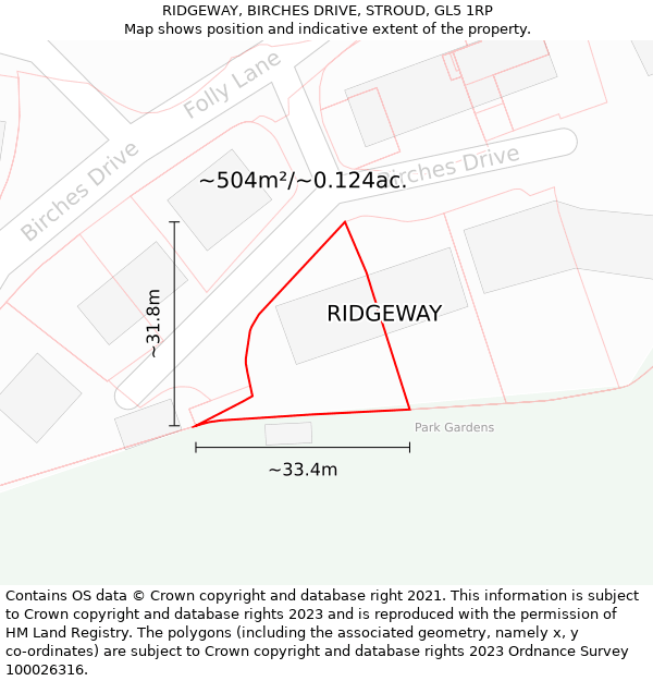 RIDGEWAY, BIRCHES DRIVE, STROUD, GL5 1RP: Plot and title map