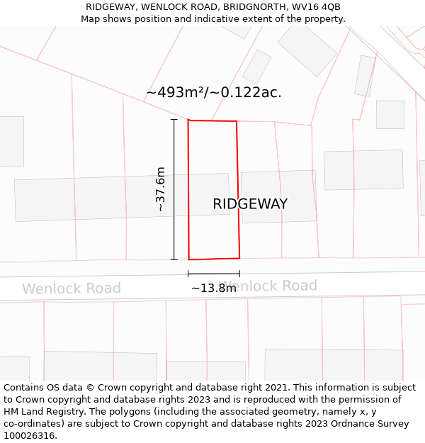 RIDGEWAY, WENLOCK ROAD, BRIDGNORTH, WV16 4QB: Plot and title map