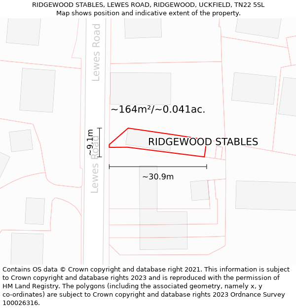 RIDGEWOOD STABLES, LEWES ROAD, RIDGEWOOD, UCKFIELD, TN22 5SL: Plot and title map
