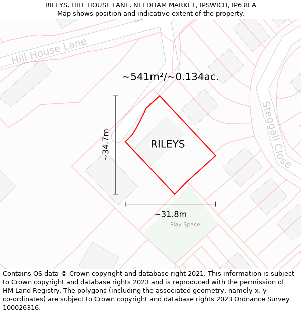 RILEYS, HILL HOUSE LANE, NEEDHAM MARKET, IPSWICH, IP6 8EA: Plot and title map