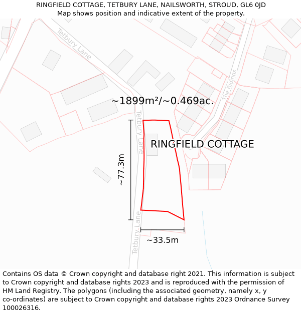 RINGFIELD COTTAGE, TETBURY LANE, NAILSWORTH, STROUD, GL6 0JD: Plot and title map