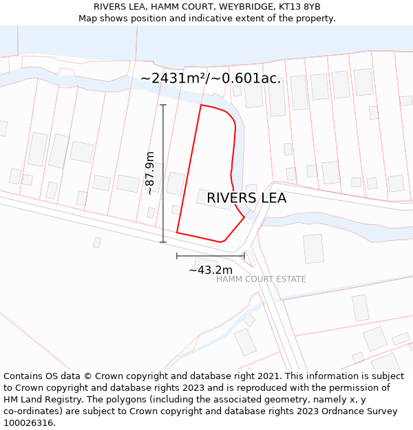 RIVERS LEA, HAMM COURT, WEYBRIDGE, KT13 8YB: Plot and title map