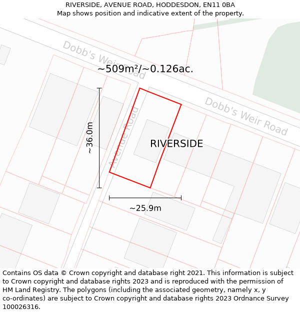 RIVERSIDE, AVENUE ROAD, HODDESDON, EN11 0BA: Plot and title map