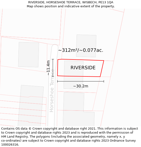 RIVERSIDE, HORSESHOE TERRACE, WISBECH, PE13 1QA: Plot and title map