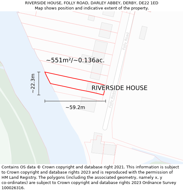 RIVERSIDE HOUSE, FOLLY ROAD, DARLEY ABBEY, DERBY, DE22 1ED: Plot and title map
