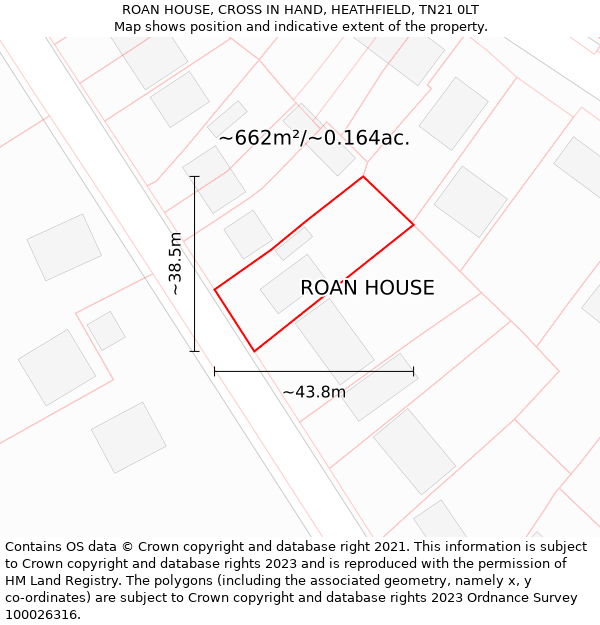 ROAN HOUSE, CROSS IN HAND, HEATHFIELD, TN21 0LT: Plot and title map