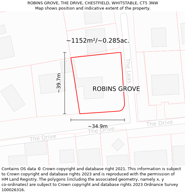 ROBINS GROVE, THE DRIVE, CHESTFIELD, WHITSTABLE, CT5 3NW: Plot and title map