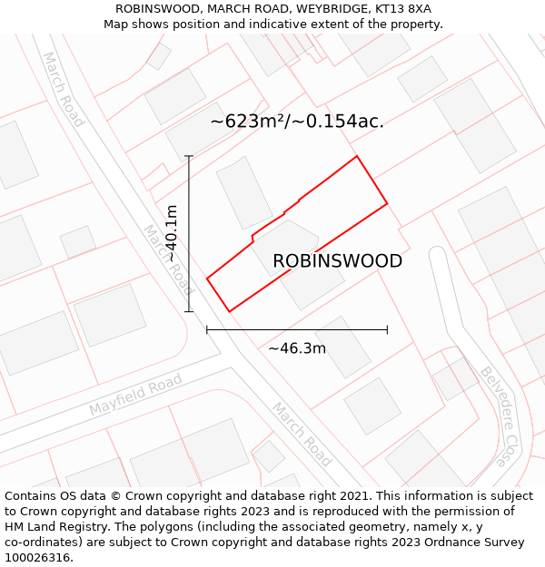 ROBINSWOOD, MARCH ROAD, WEYBRIDGE, KT13 8XA: Plot and title map