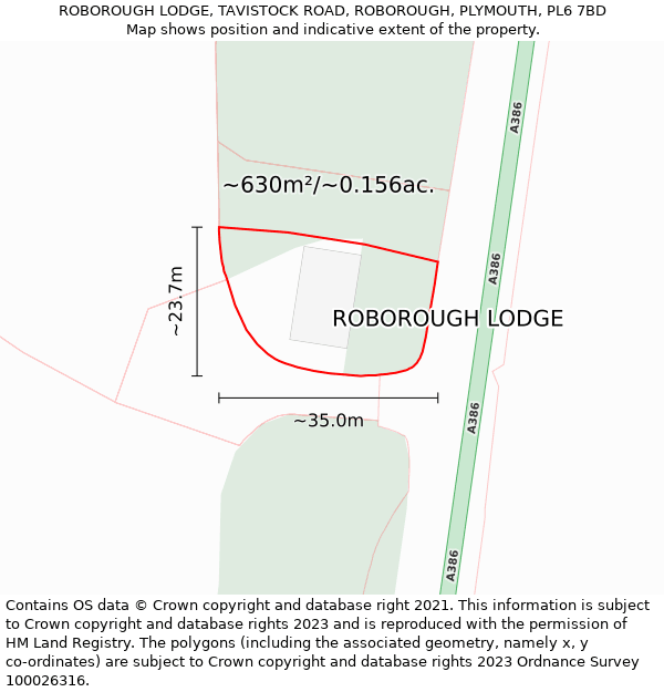 ROBOROUGH LODGE, TAVISTOCK ROAD, ROBOROUGH, PLYMOUTH, PL6 7BD: Plot and title map
